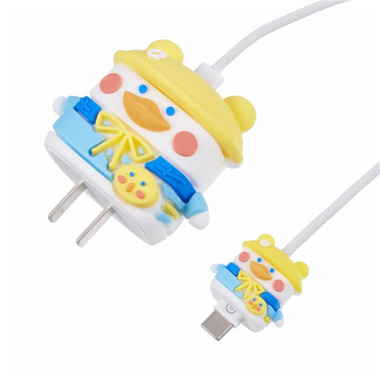 1 Set Cartoon Hat Duck Protective Case Silicone Adapter Charger Cable Protector Cover for iPhone 18W  /  20W Charger - Yellow