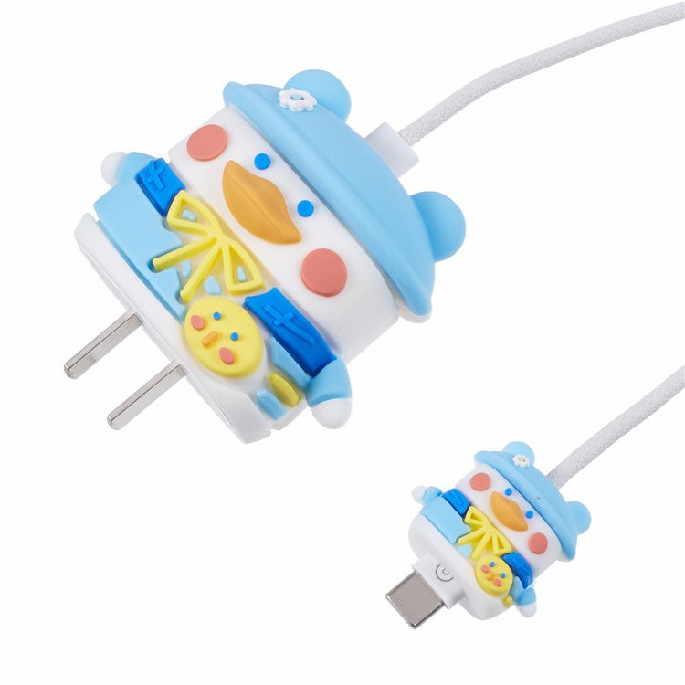 1 Set Cartoon Hat Duck Protective Case Silicone Adapter Charger Cable Protector Cover for iPhone 18W  /  20W Charger - Blue