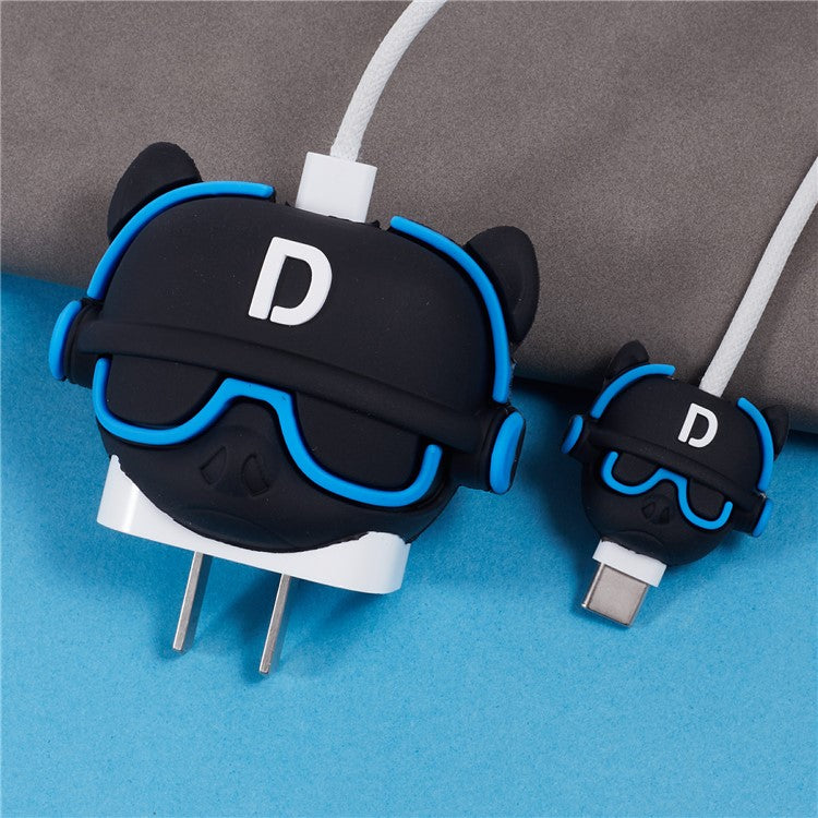 1 Set Cartoon Music Dog Protective Case Silicone Adapter Charger Cable Protector Cover for iPhone 18W  /  20W Charger - Blue