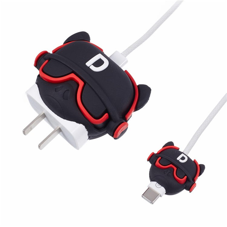 1 Set Cartoon Music Dog Protective Case Silicone Adapter Charger Cable Protector Cover for iPhone 18W  /  20W Charger - Red