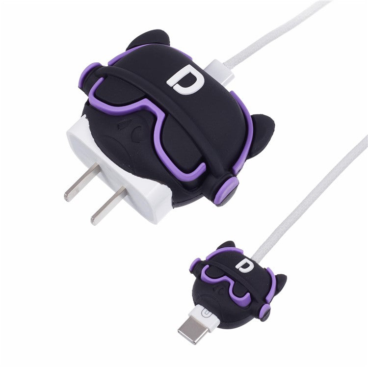 1 Set Cartoon Music Dog Protective Case Silicone Adapter Charger Cable Protector Cover for iPhone 18W  /  20W Charger - Purple