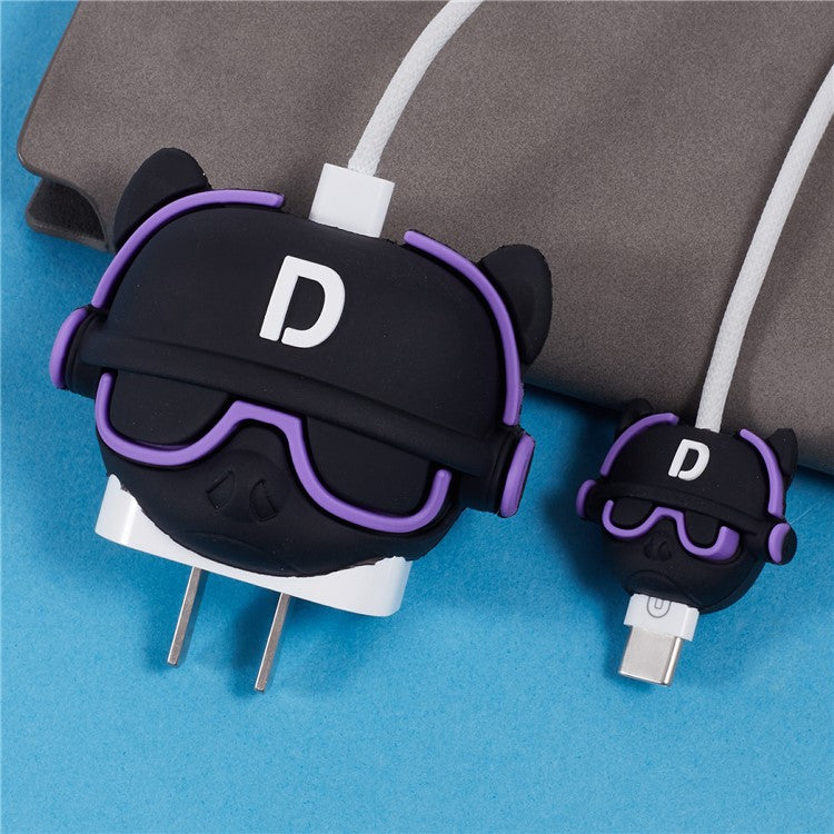 1 Set Cartoon Music Dog Protective Case Silicone Adapter Charger Cable Protector Cover for iPhone 18W  /  20W Charger - Purple