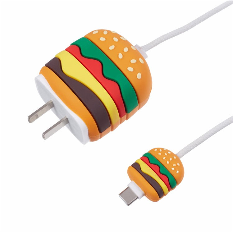 2Pcs / Set Hamburger Protective Sleeve for Apple iPhone 18 / 20W Charger Cover + Data Cable Saver Silicone Case