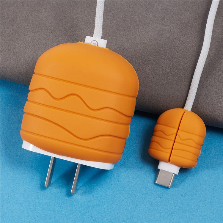 2Pcs / Set Hamburger Protective Sleeve for Apple iPhone 18 / 20W Charger Cover + Data Cable Saver Silicone Case