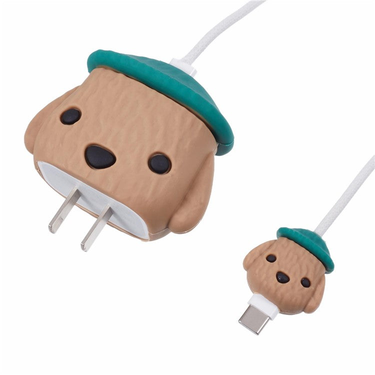 Cartoon Silicone Case for Apple 18W / 20W Wall Charger and Cable Connector - Brown