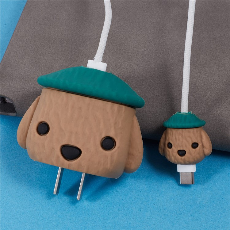 Cartoon Silicone Case for Apple 18W / 20W Wall Charger and Cable Connector - Brown