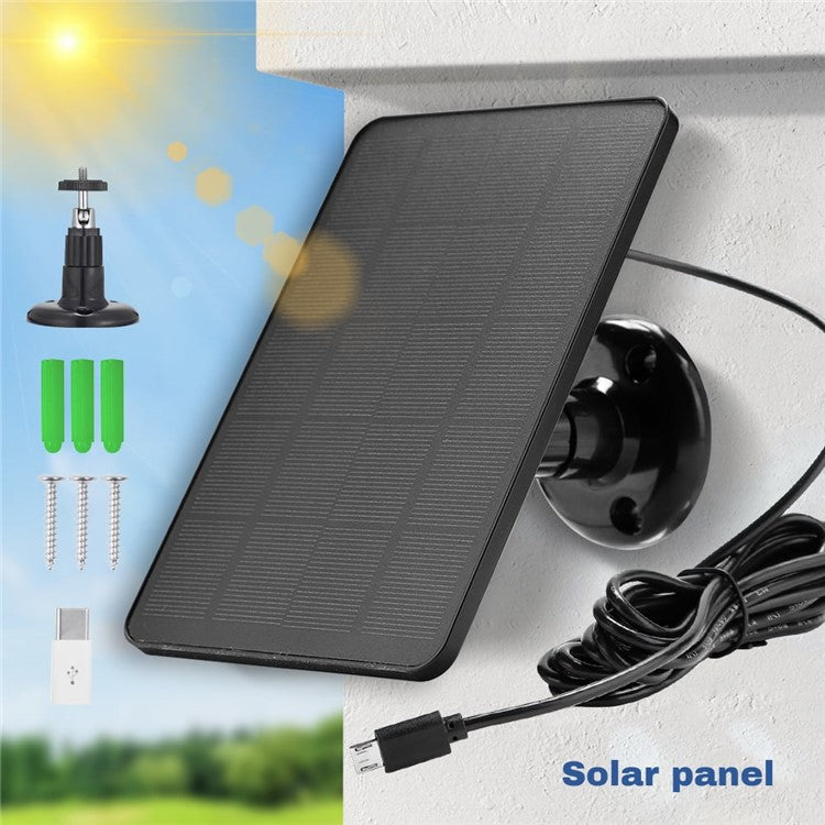 CSP4W-A 4W 5V Solar Panel for Security Camera Monocrystalline Solar Charger with Adjustable Bracket - Black