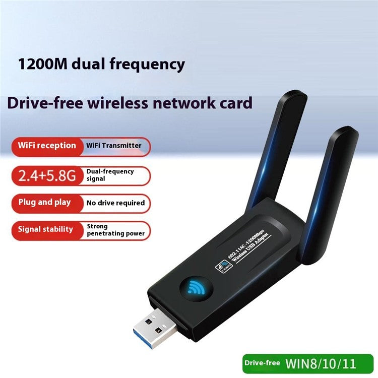 RE-1202 1200M USB3.0 Network Card 2.4G / 5G Dual Band WiFi Transmitter Receiver Adapter