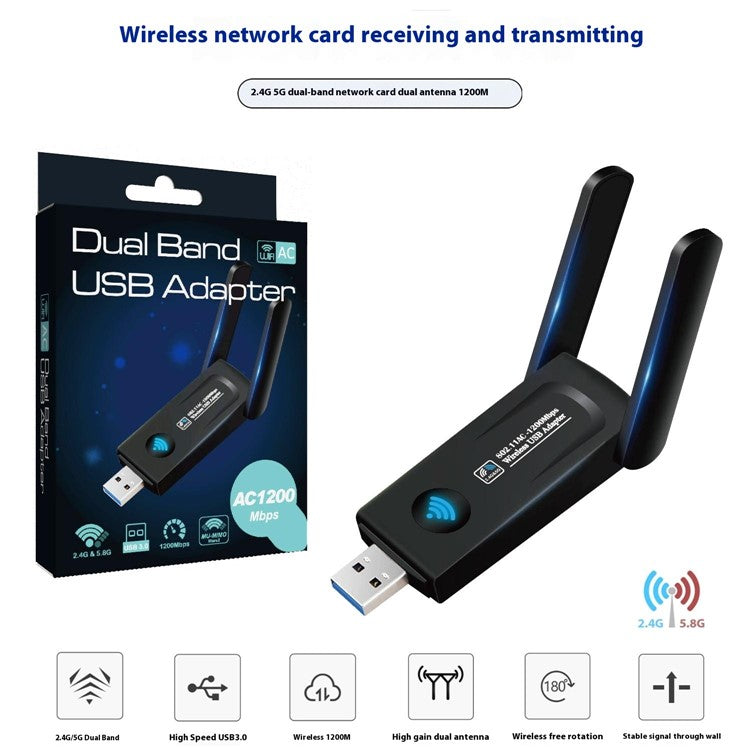 RE-1202 1200M USB3.0 Network Card 2.4G / 5G Dual Band WiFi Transmitter Receiver Adapter