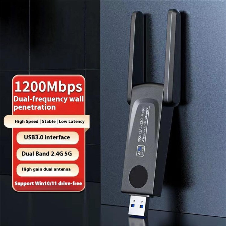 RE-1202 1200M USB3.0 Network Card 2.4G / 5G Dual Band WiFi Transmitter Receiver Adapter