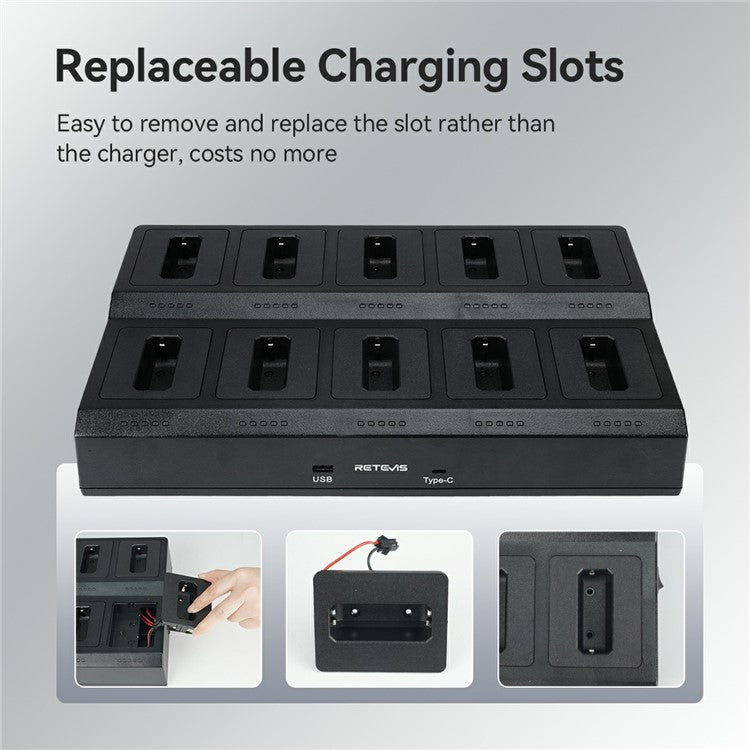 RETEVIS RTC22T 10-Way Multi-Unit Gang Charger Walkie Talkie Charging Dock Station for RT22 / RT622 / RB19 / RB619 - US Plug