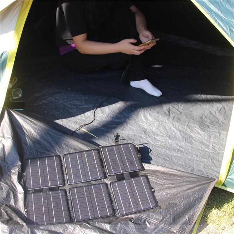 Portable 30W 5V / 12V ETFE Solar Panel Foldable Mobile Phone Charger - Black