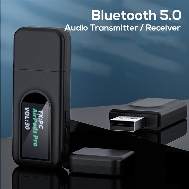 T1 Bluetooth 5.0 Receiver Transmitter with Display Screen Mini USB 3.5mm Audio Wireless Adapter for TV PC Car Headphone