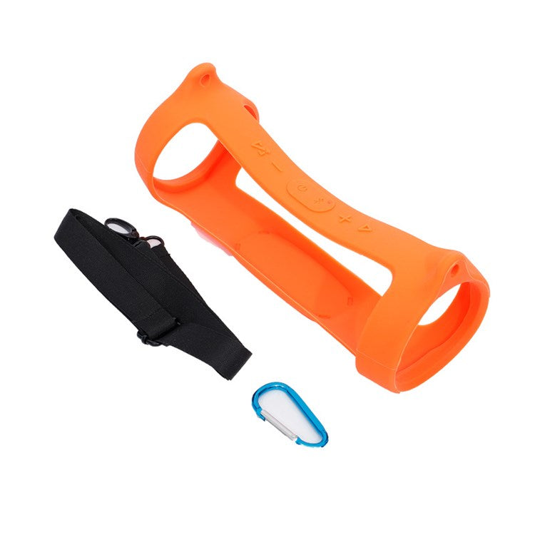 For JBL Charge 4 Bluetooth Speaker Silicone Carrying Case Protective Cover with Shoulder Strap and Carabiner - Orange