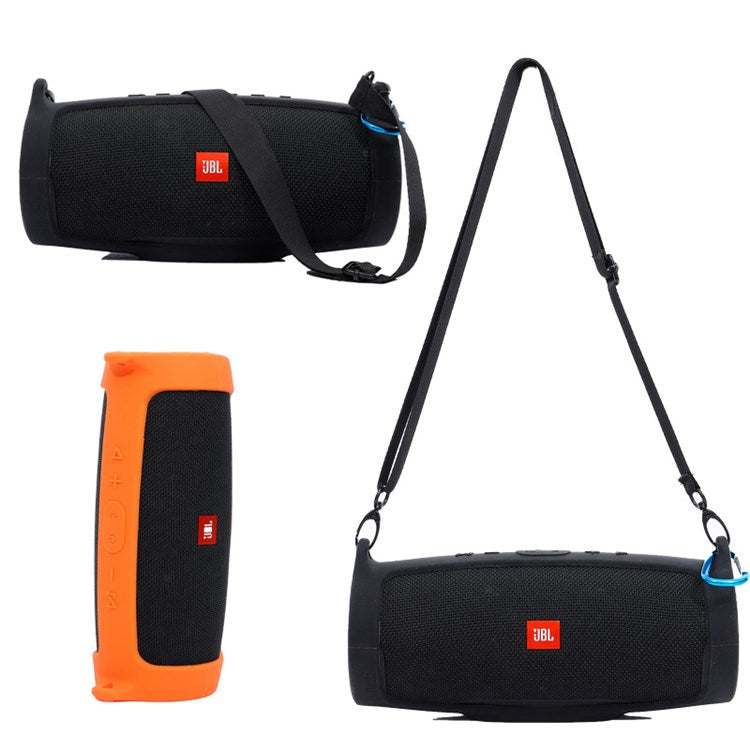 For JBL Charge 4 Bluetooth Speaker Silicone Carrying Case Protective Cover with Shoulder Strap and Carabiner - Orange