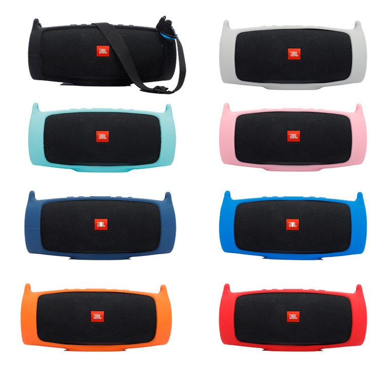 For JBL Charge 4 Bluetooth Speaker Silicone Carrying Case Protective Cover with Shoulder Strap and Carabiner - Orange