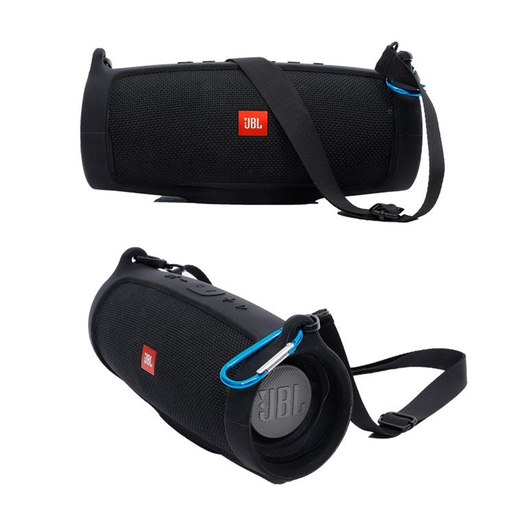 For JBL Charge 4 Bluetooth Speaker Silicone Carrying Case Protective Cover with Shoulder Strap and Carabiner - Black