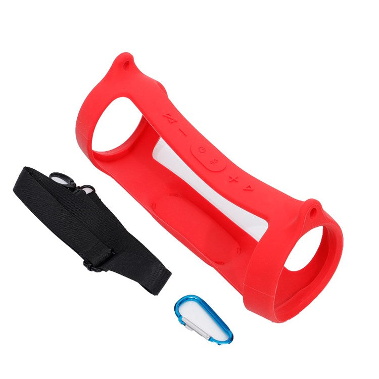 For JBL Charge 4 Bluetooth Speaker Silicone Carrying Case Protective Cover with Shoulder Strap and Carabiner - Red