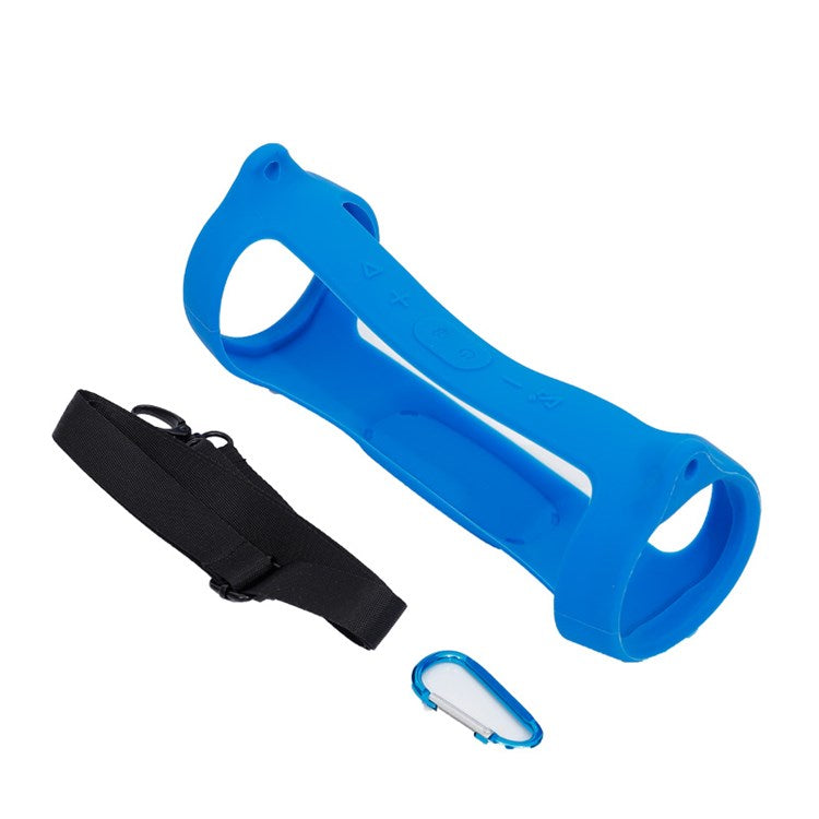 For JBL Charge 4 Bluetooth Speaker Silicone Carrying Case Protective Cover with Shoulder Strap and Carabiner - Blue