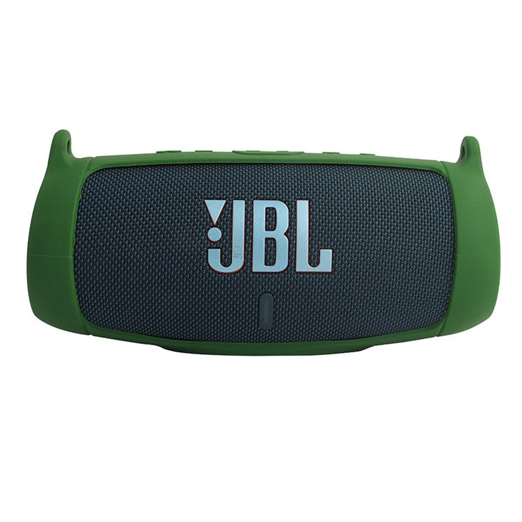 For JBL Charge 5 Silicone Carrying Case Bluetooth Speaker Anti-drop Protective Cover with Shoulder Strap and Carabiner - Army Green