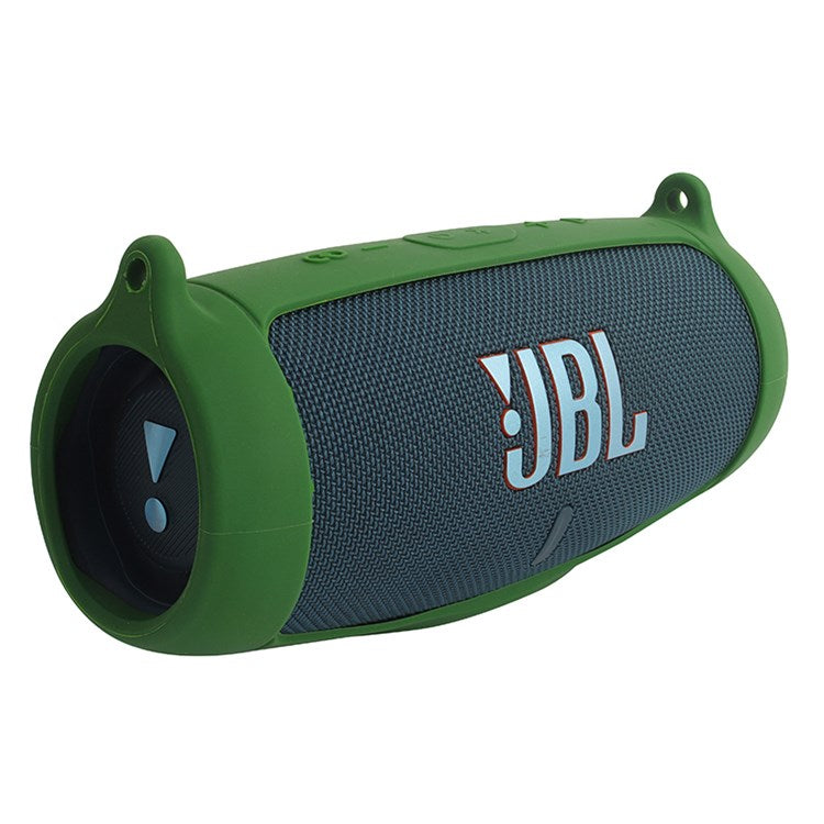 For JBL Charge 5 Silicone Carrying Case Bluetooth Speaker Anti-drop Protective Cover with Shoulder Strap and Carabiner - Army Green