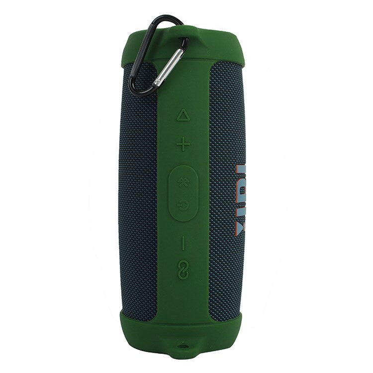 For JBL Charge 5 Silicone Carrying Case Bluetooth Speaker Anti-drop Protective Cover with Shoulder Strap and Carabiner - Army Green