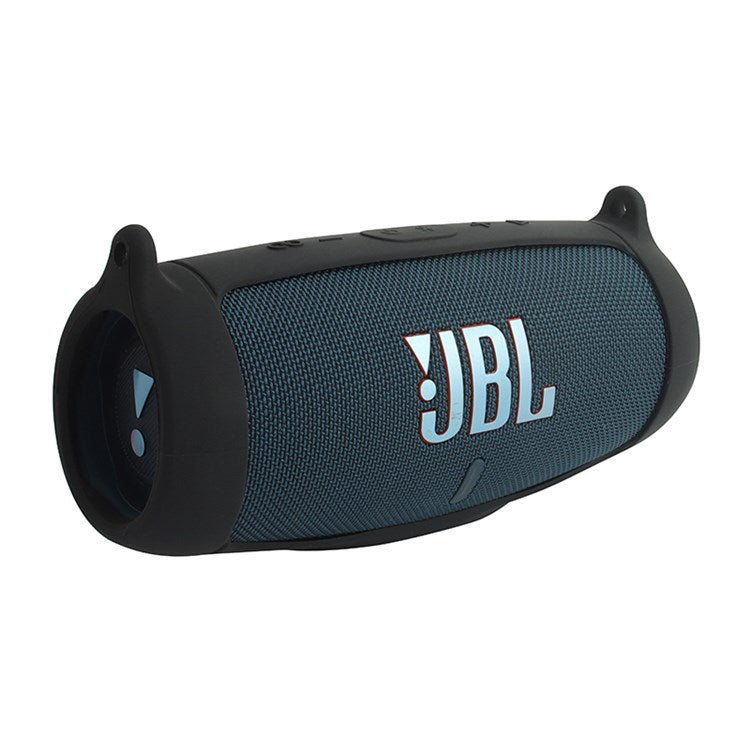 For JBL Charge 5 Silicone Carrying Case Bluetooth Speaker Anti-drop Protective Cover with Shoulder Strap and Carabiner - Black