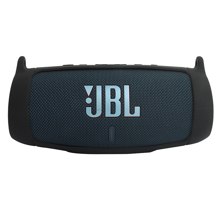 For JBL Charge 5 Silicone Carrying Case Bluetooth Speaker Anti-drop Protective Cover with Shoulder Strap and Carabiner - Black