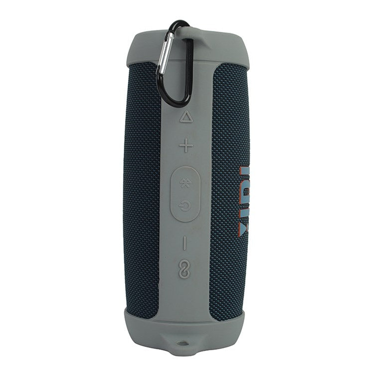 For JBL Charge 5 Silicone Carrying Case Bluetooth Speaker Anti-drop Protective Cover with Shoulder Strap and Carabiner - Grey