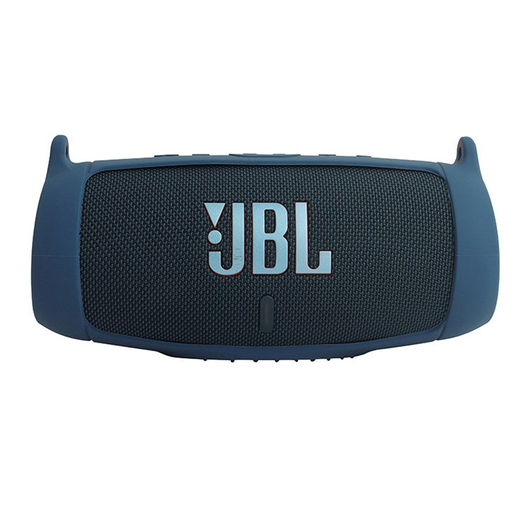 For JBL Charge 5 Silicone Carrying Case Bluetooth Speaker Anti-drop Protective Cover with Shoulder Strap and Carabiner - Navy Blue