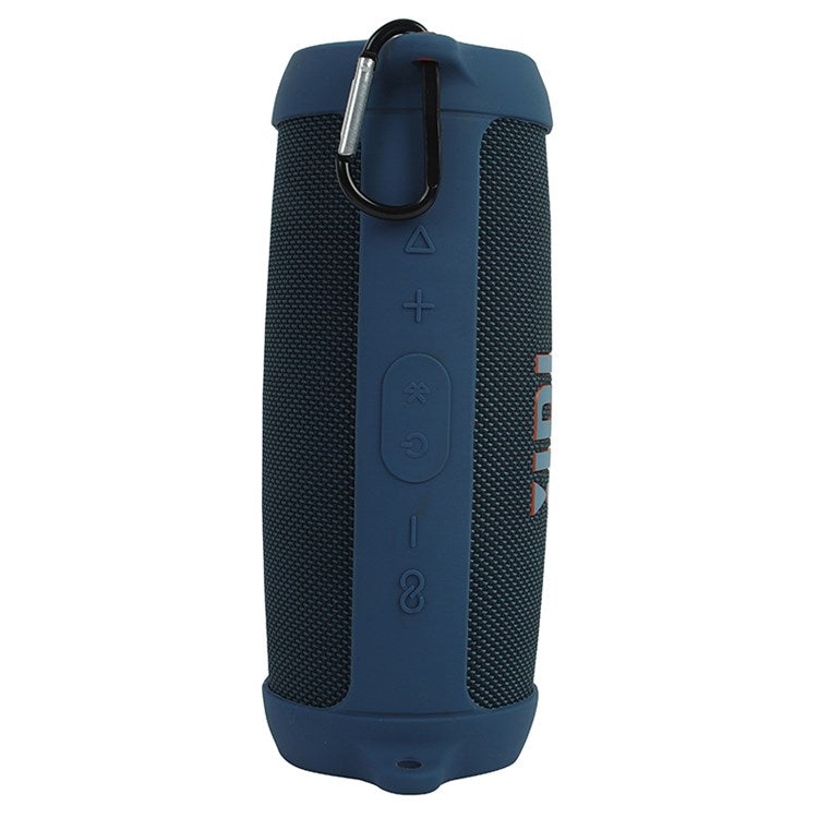 For JBL Charge 5 Silicone Carrying Case Bluetooth Speaker Anti-drop Protective Cover with Shoulder Strap and Carabiner - Navy Blue