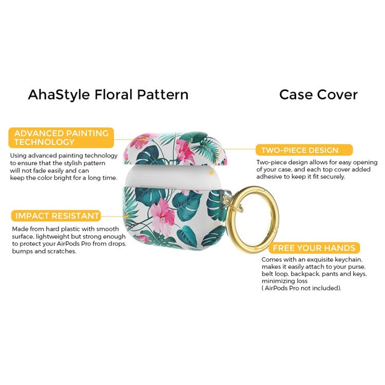 AHASTYLE PT142 For Apple AirPods Pro Shockpro of Case Pattern Printed TPU Cover Anti-Lost Earbuds Case with Buckle - Orchid