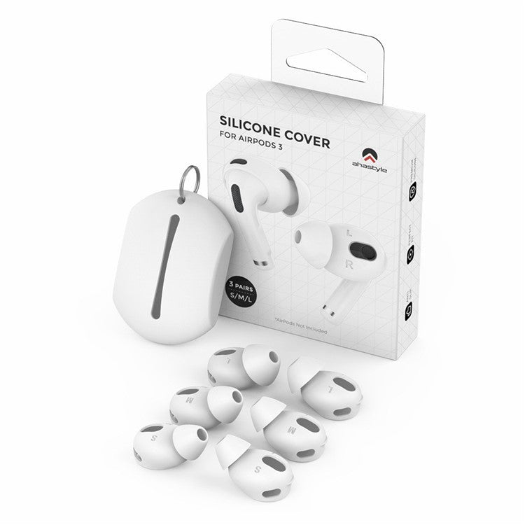 AHASTYLE PT66-3 3 Pairs Silicone Earphone Cap for AirPods 3, Soft Comfortable Ear Tips Replacement, Size: S - White