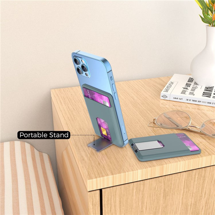 AHASTYLE PT133-H Magnetic Card Holder for iPhone 14 / 13 / 12 Series, Card Pocket Phone Stand  Bracket - Green