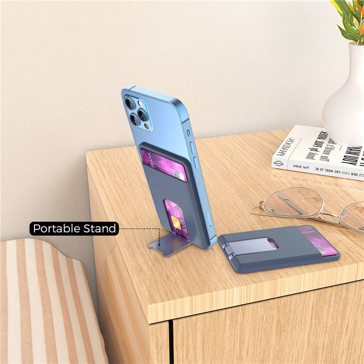 AHASTYLE PT133-H Magnetic Card Holder for iPhone 14 / 13 / 12 Series, Card Pocket Phone Stand  Bracket - Midnight Blue