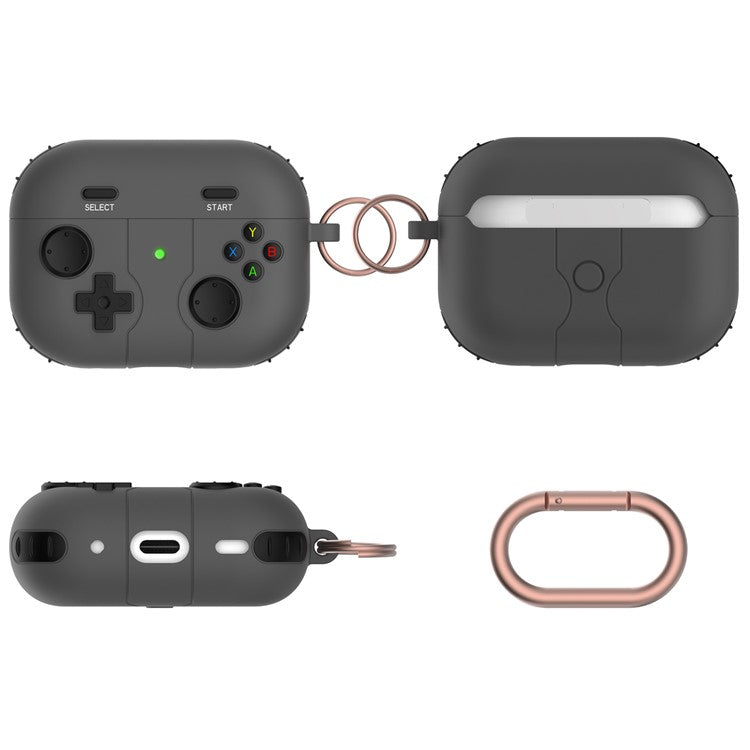 For Apple AirPods 3 Game Controller Design Earbuds Case Soft Silicone Full Body Protective Cover with Keychain - Black