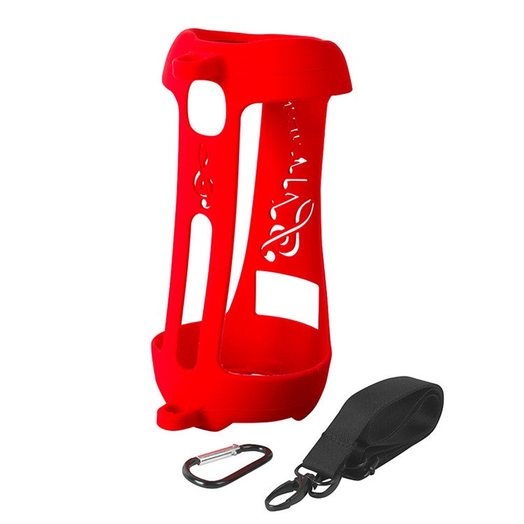 For JBL Pulse5 Soft Silicone Carrying Case Bluetooth Speaker Protective Cover with Shoulder Strap and Carabiner - Red