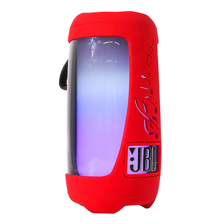 For JBL Pulse5 Soft Silicone Carrying Case Bluetooth Speaker Protective Cover with Shoulder Strap and Carabiner - Red