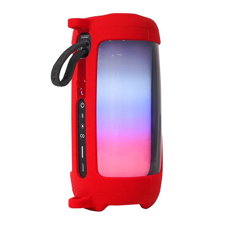 For JBL Pulse5 Soft Silicone Carrying Case Bluetooth Speaker Protective Cover with Shoulder Strap and Carabiner - Red