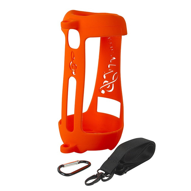 For JBL Pulse5 Soft Silicone Carrying Case Bluetooth Speaker Protective Cover with Shoulder Strap and Carabiner - Orange