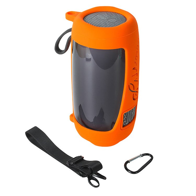 For JBL Pulse5 Soft Silicone Carrying Case Bluetooth Speaker Protective Cover with Shoulder Strap and Carabiner - Orange