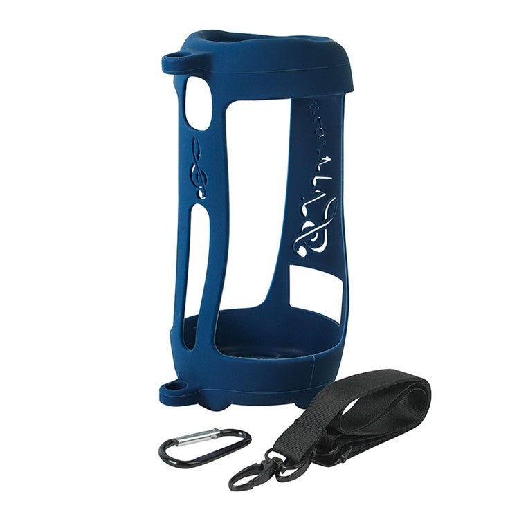 For JBL Pulse5 Soft Silicone Carrying Case Bluetooth Speaker Protective Cover with Shoulder Strap and Carabiner - Navy Blue