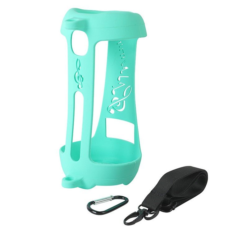 For JBL Pulse5 Soft Silicone Carrying Case Bluetooth Speaker Protective Cover with Shoulder Strap and Carabiner - Mint Green