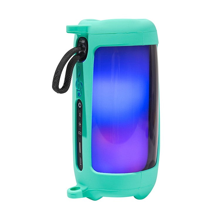 For JBL Pulse5 Soft Silicone Carrying Case Bluetooth Speaker Protective Cover with Shoulder Strap and Carabiner - Mint Green