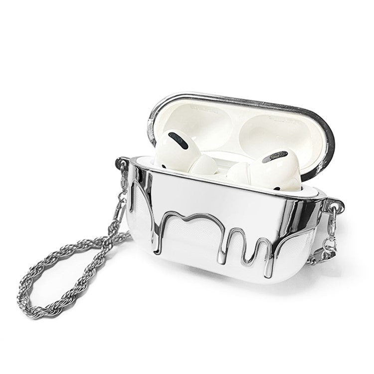 A21 For Apple AirPods Pro / AirPods Pro 2 Perfume Bottle Design Electroplating TPU Cover Protective Case with Chain Strap - Silver