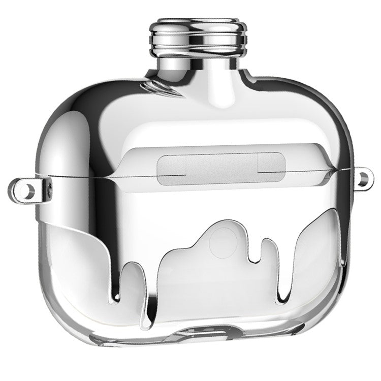 A21 For Apple AirPods Pro / AirPods Pro 2 Perfume Bottle Design Electroplating TPU Cover Protective Case with Chain Strap - Silver