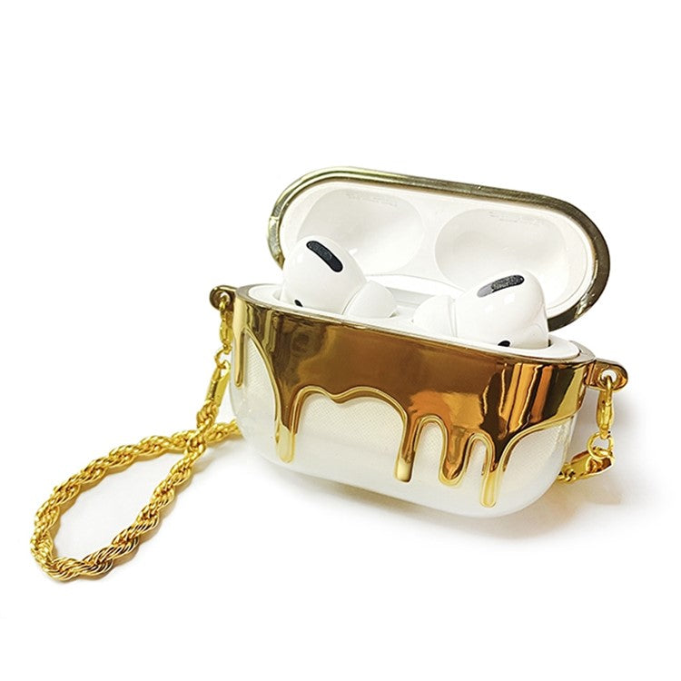 A21 For Apple AirPods Pro / AirPods Pro 2 Perfume Bottle Design Electroplating TPU Cover Protective Case with Chain Strap - Gold