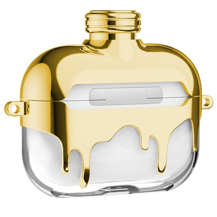 A21 For Apple AirPods Pro / AirPods Pro 2 Perfume Bottle Design Electroplating TPU Cover Protective Case with Chain Strap - Gold