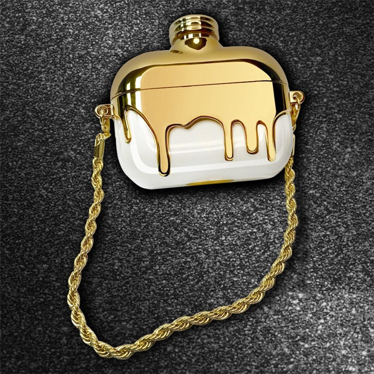 A21 For Apple AirPods Pro / AirPods Pro 2 Perfume Bottle Design Electroplating TPU Cover Protective Case with Chain Strap - Gold