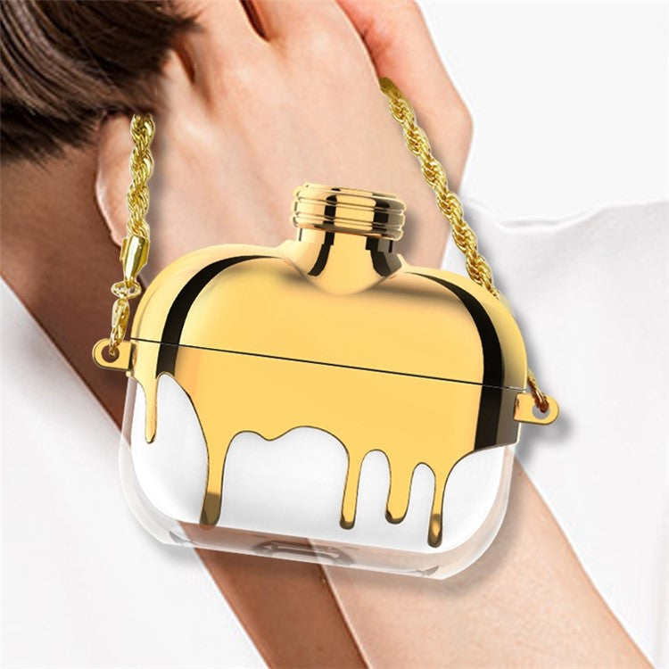 A21 For Apple AirPods Pro / AirPods Pro 2 Perfume Bottle Design Electroplating TPU Cover Protective Case with Chain Strap - Gold